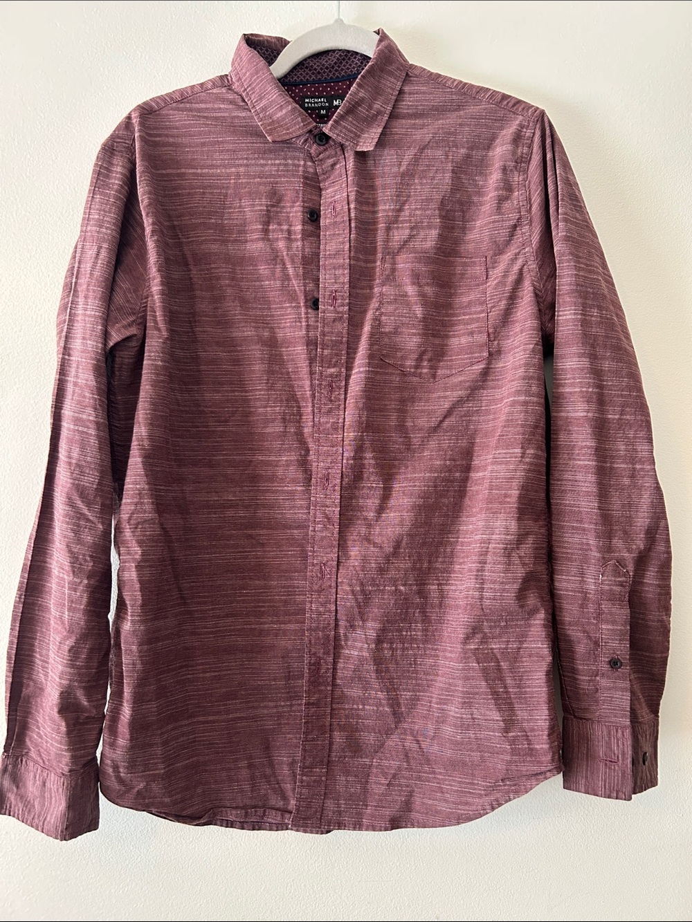 Michael Brandon Men's Casual Button-Down Shirt in Burgundy Heather